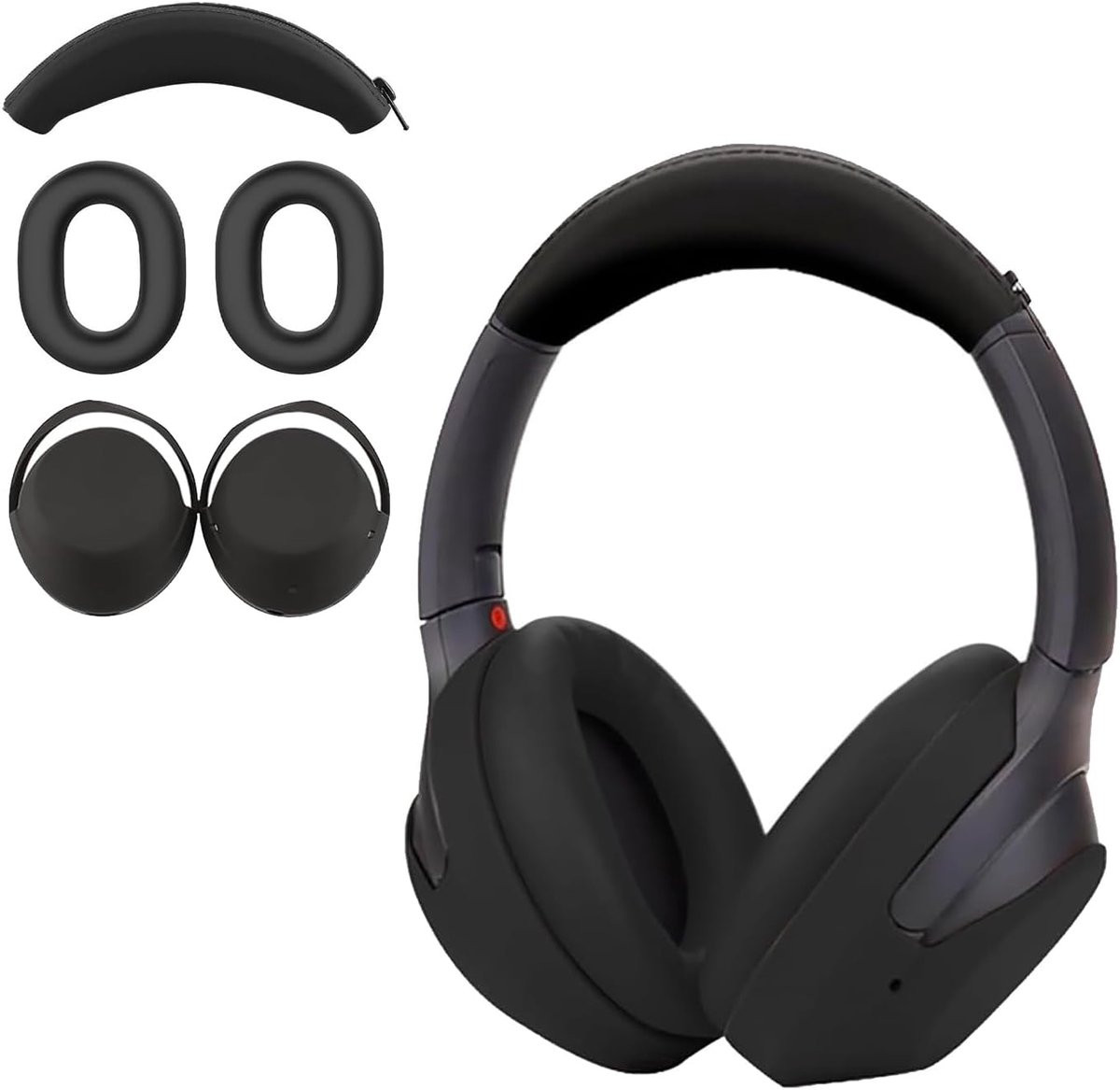 Aiivioll 3-delige siliconen beschermset voor Sony WH-1000XM4 oortelefoon, zwart