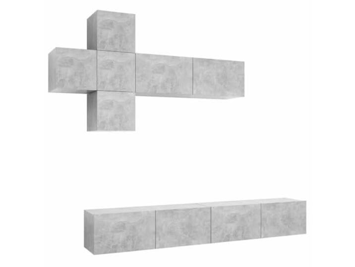 KTHLBRH TV-Möbel-Set, 7-teilig, Grau, Beton, aus Holz, mehrschichtig 4 Möbel 30,5 x 30 x 30 cm, 3 Möbel 100 x 30 x 30 cm, Wandbefestigung, Fächer, Montage erforderlich