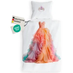 NYVI Renforce Kinderbettwäsche Deluxe aus 100% Baumwolle magischer Druck - Kindergesicht ergänzt Muster, Reißverschluss Größe:135x200 cm;Farbe:Prinzessin