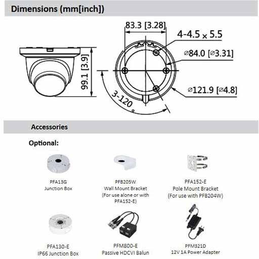 Dahua Hac-Hdw1231tmq-A Telecamera Dome Eyeball Hdcvi Ibrida 4in1 Full Hd 2mpx 2.8mm Osd Starlight Audio Ip67
