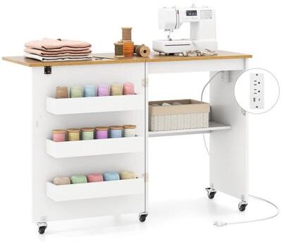 Sewing Machine Table with Charging Station and Lockable Casters