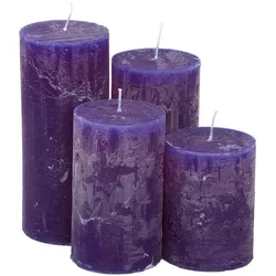 Rustikale Kerzen, lila, abgestuft, 4 Stück