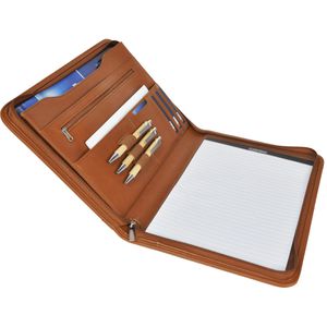 DESQ Schreibmappe 3632 Business Classy, braun, Kunstleder, mit Reißverschluss, Tabletfach bis 13 Zoll & Schreibblock, A4