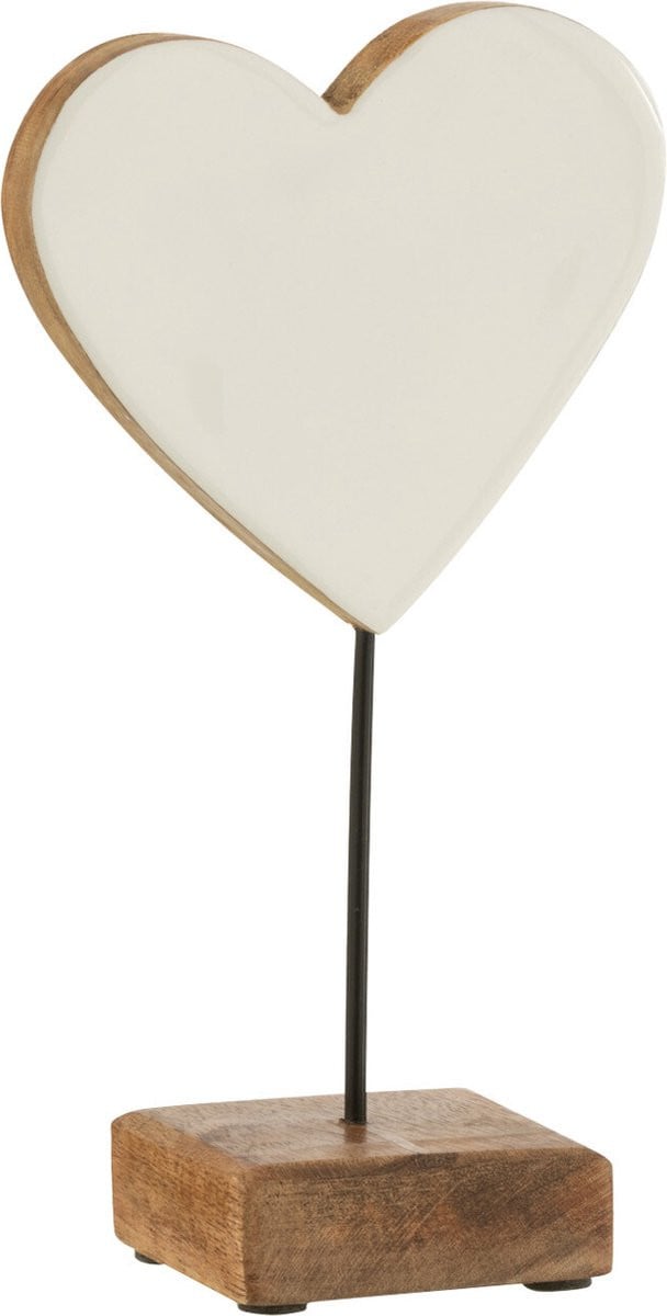 J-Line Decoratie Hart Op Voet - Mangohout - Wit - Small