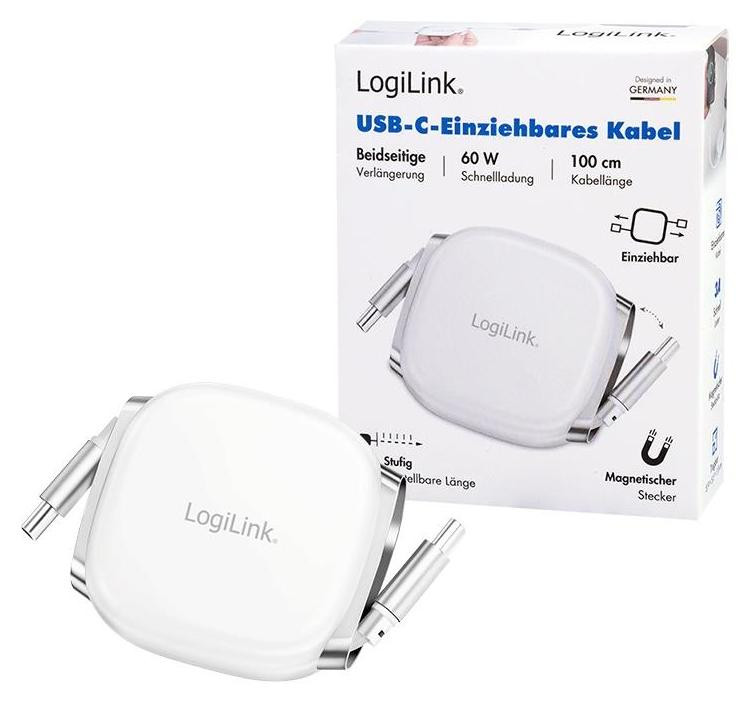 LogiLink CU0501 USB 2.0 kabel met USB-C naar USB-C connector, intrekbaar