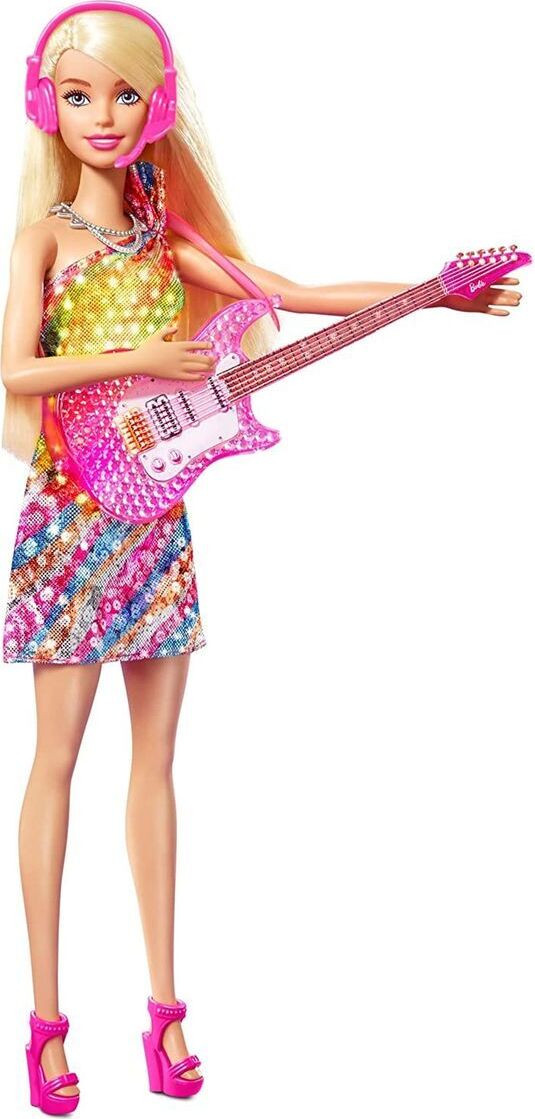 Mattel Barbie Malibu Zangeres pop met lichtgevende jurk, muziek en accessoires