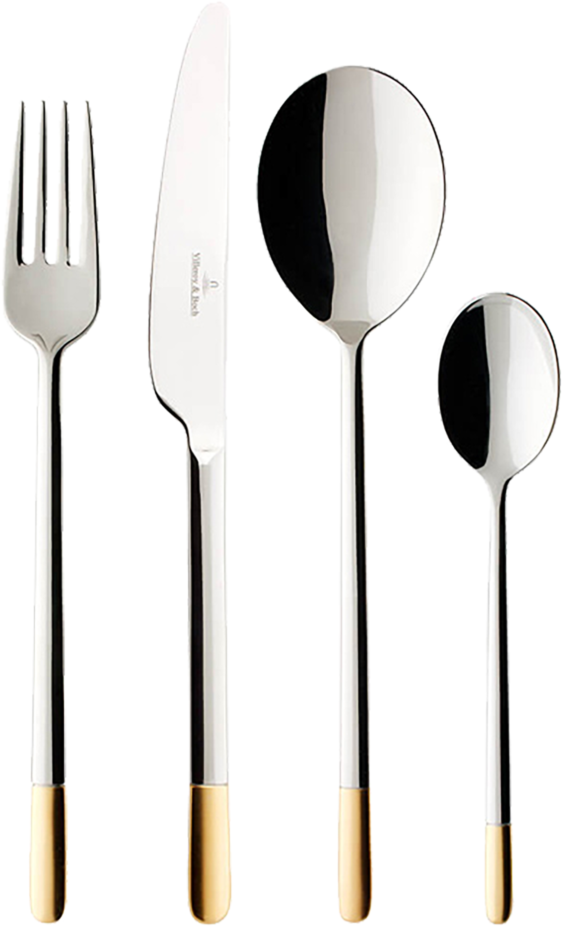 Besteck-Set VILLEROY & BOCH "Ella teilvergoldet Tafelbesteck", gold (silberfarben, goldfarben), 24, Edelstahl 18/10, Essbesteck-Sets, Besteck-Set, Gefertigt aus pflegeleichtem, rostfreiem Edelstahl silberfarben, goldfarben 24