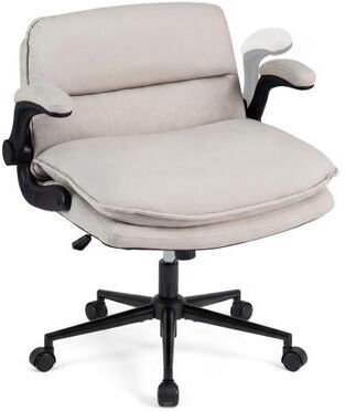 Costway Criss Cross Chair on Wheels with Flip-up Arms Adjustable Height-Beige
