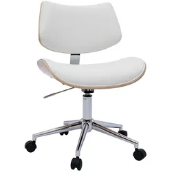 Weißer Design-Bürostuhl mit Rollen, helles Holz mit Eichenfurnier und Metall MALMO