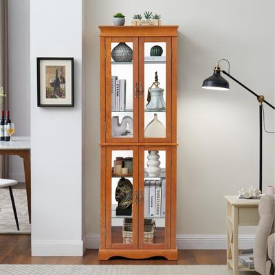 Telepassa Elegant Lighted Glass Curio Display Cabinet,Bulb Included