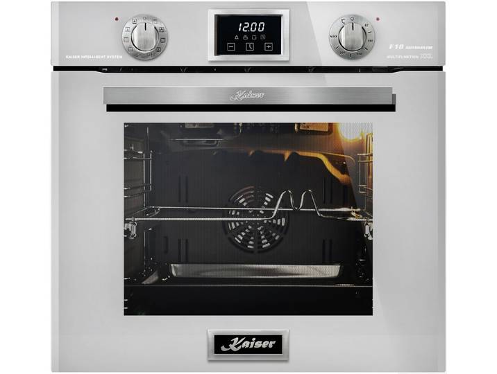 Kaiser Küchengeräte Einbaubackofen 60 cm Elektro Backofen Autark, 79L, Heißluft, Infrarotgrill, elektrischer Bratspieß, Pizzastein, Energieeffizienz A EH 6326 W, mit 1-fach-Teleskopauszug, Katalytische Selbstreinigung, GRAND CHEF, Easy-Clean-Emaille, Teleskopauszug