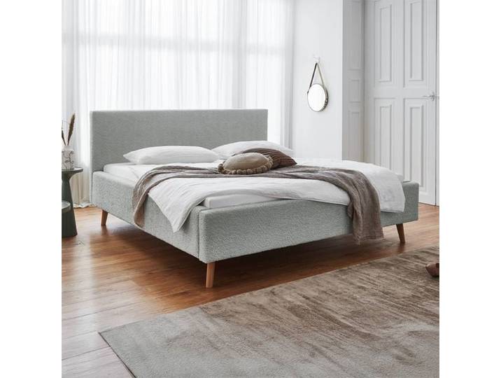 HOMELIV. Polsterbett Calypso Komfort Microteddy Abriamo 140x200cm Hellgrau retro/vintage, höhenverstellbar