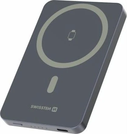 Swissten Power Bank Fusion 5000mAh mit Apple Watch Ladefunktion (MagSafe kompatibel) Silber