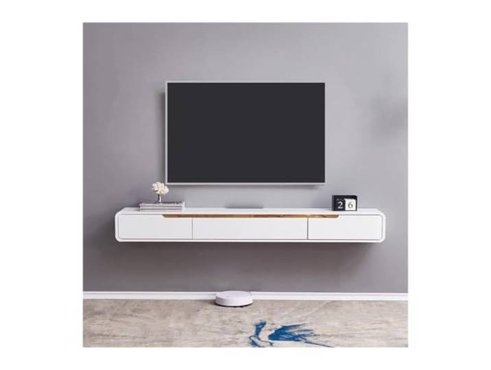 Zxarunas Wandmontierter schwebender TV-Ständer aus Holz for Medienkonsolen Hängendes TV-Regal, Entertainment-Center, TV-Schrank for das Heimbüro Sehr stabil
