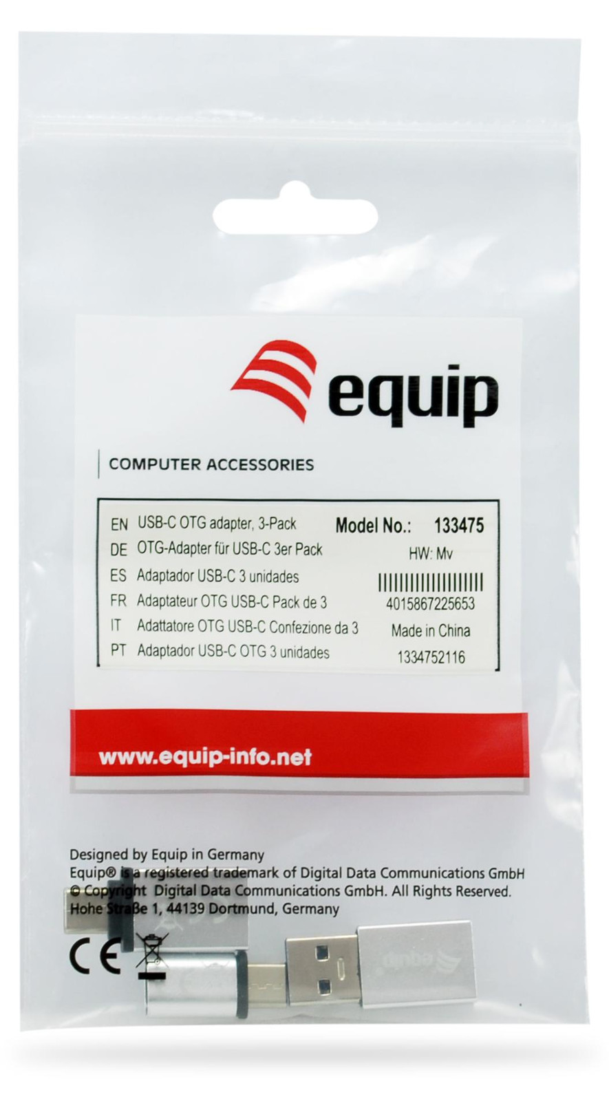 Equip Adapter USB-C naar 1x MicroUSB + 1x USB-A en 1x USB-A naar USB-C 133475