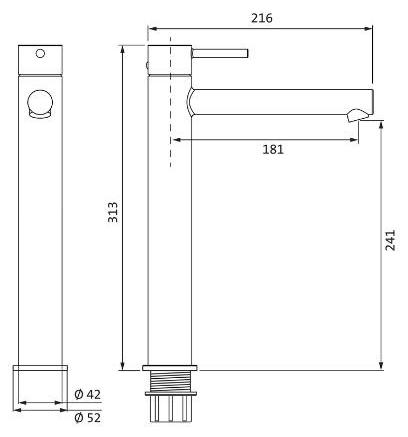 Herzbach SIRO WHITE WT-Einlochbatterie XL-Size Schaft ohne Ablauf Weiß matt