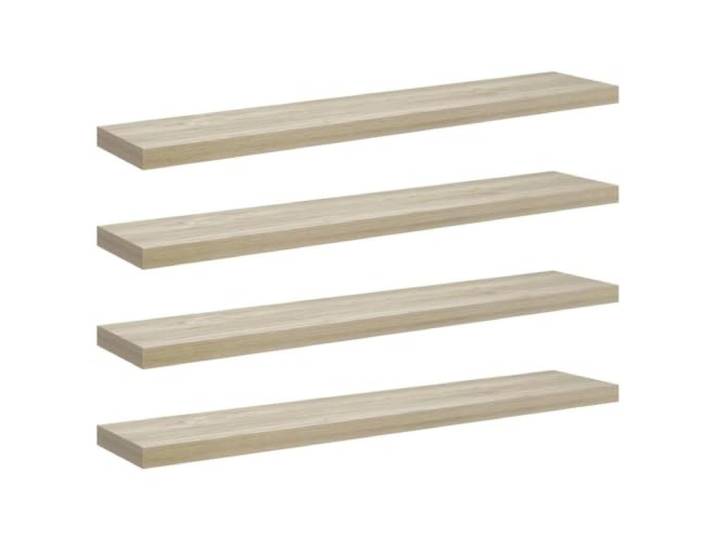 KDVXBCQJH Schweberegal 4er Set Eichen-Optik Wandboard 120x23,5 cm MDF Stilvolle Dekoration für Wohnzimmer und Schlafzimmer, verdeckte Wandbefestigung, beladbar bis 10 kg pro Board.