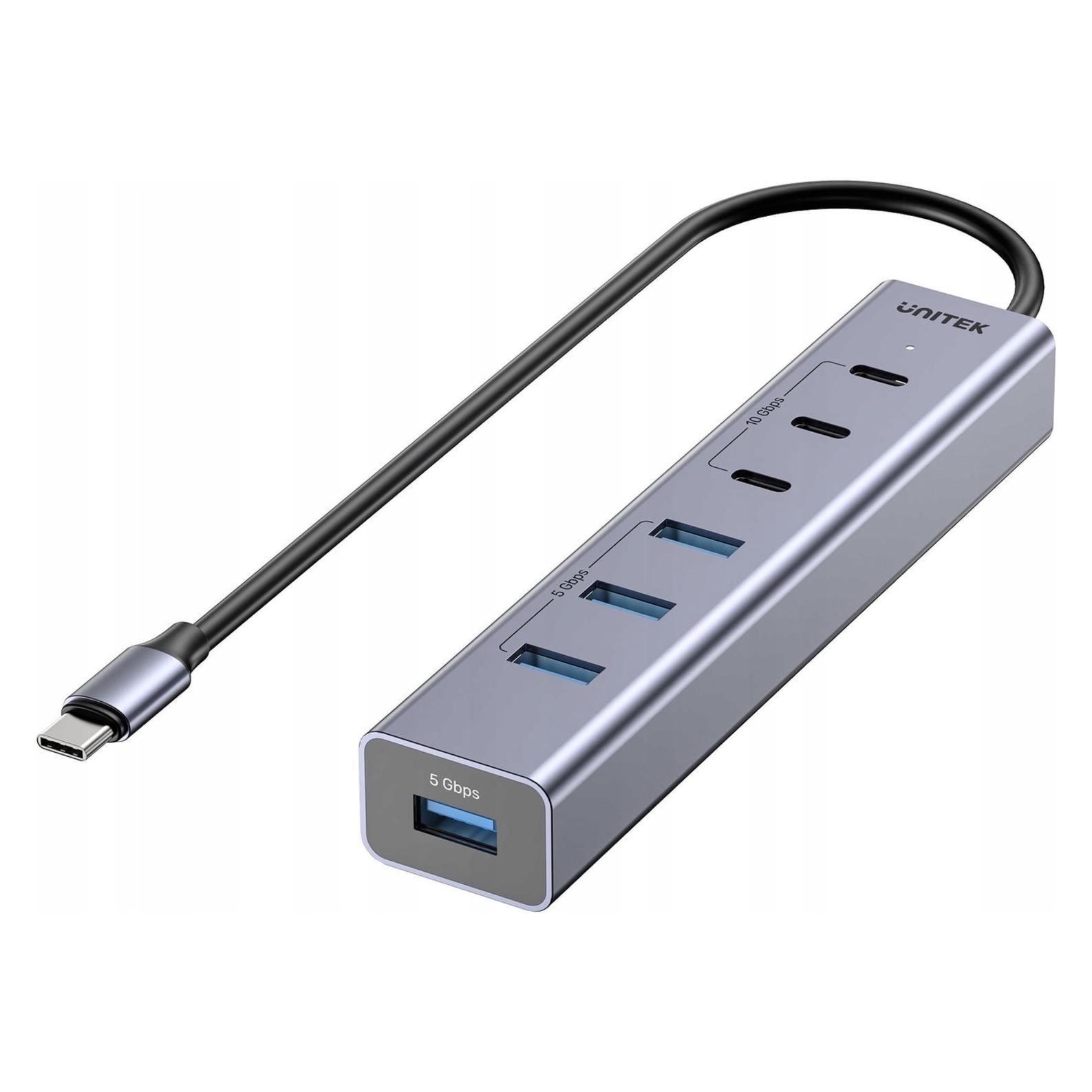 Unitek Aktywny Hub USB-C 3x USB-C 10Gbps 4x USB-A 5 Gbps z zasilaczem (USB-C, 7 Ports) (H1335AGY01-EU)