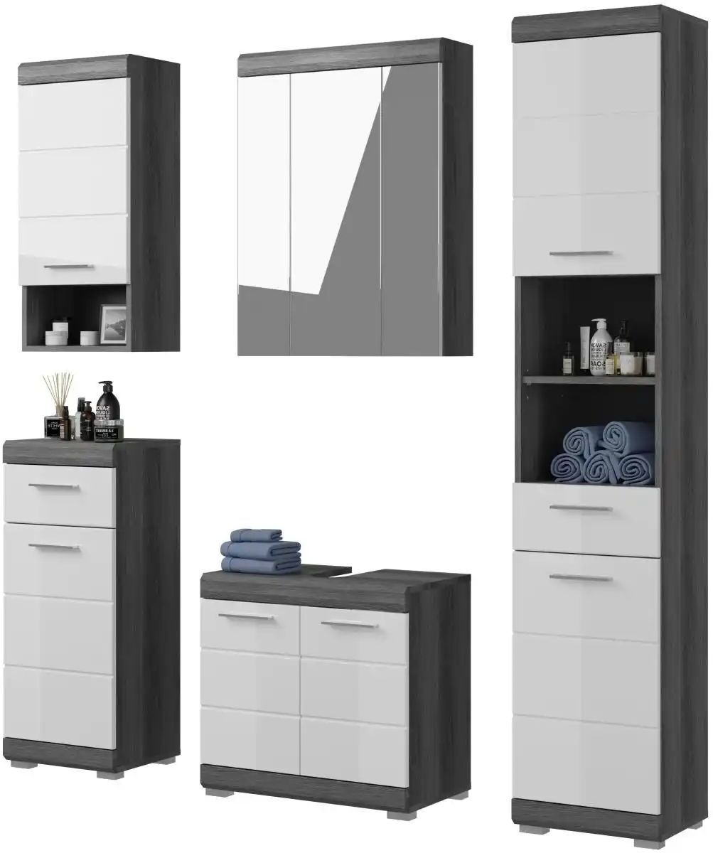 Höffner Badmöbel-Set SCHLOONSEE  5 teilig  bestehend aus: Hochschrank  WBU