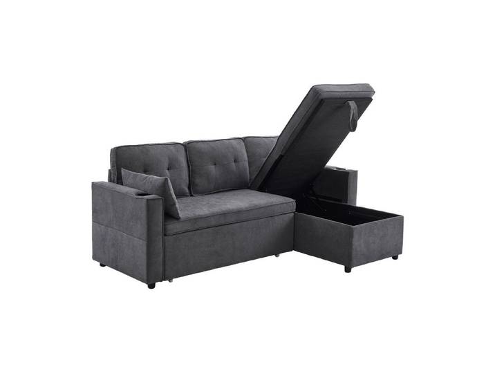 i@home Schlafsofa L-förmiges Sofa, mit Stauraum, mit Getränkehalter,grau/beige