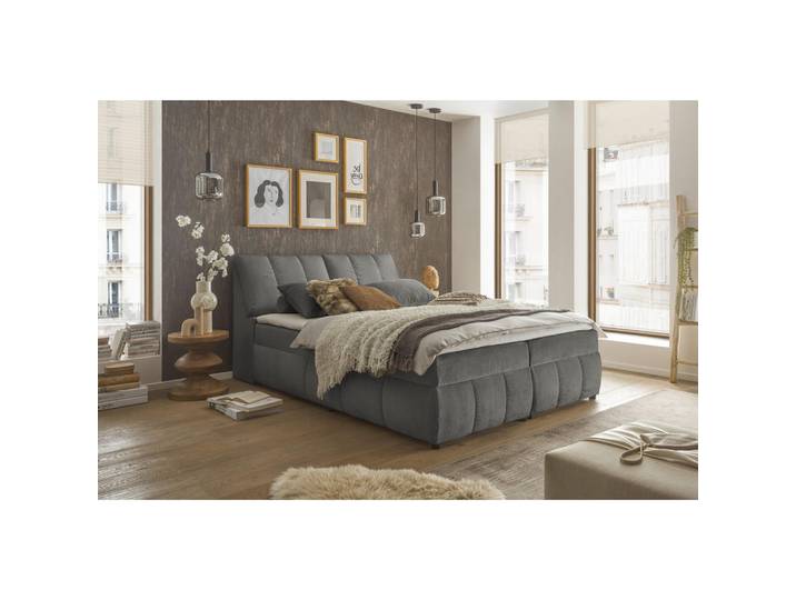 Boxbett, Graphit, 180x200 cm, Textil, Bettkasten & Gepolstertes Kopfteil, Modern, MID.YOU