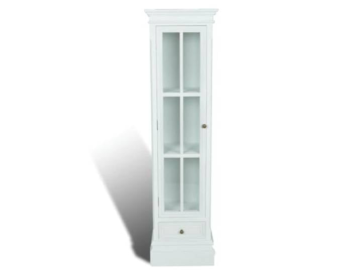 HKTMGDNG Vitrinenschrank Schmal mit Schublade, Standregal Weiß 138 cm Platzsparende Landsitz-Vitrine fürs Wohnzimmer mit Acryltür, 3 Fächern und Kippschutz für sicheres Verstauen.