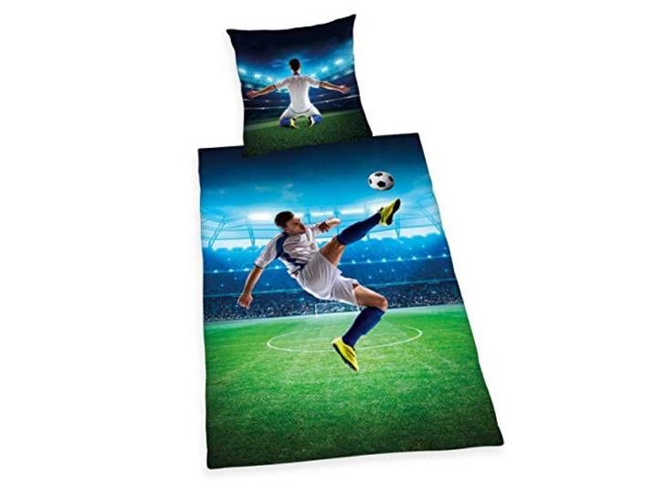 Herding YOUNG COLLECTION Parure de Lit Réversible\, Football\, Housse de Couette 135 x 200 cm\, Taie d'Oreiller 80 x 80 cm\, Coton/Renforcé