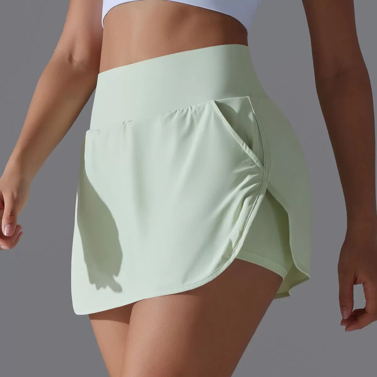 INF Kühlender, hochgeschnittener Nylon-Tennis-Skort mit Gesäßtasche, zweiteiliger Sportrock-Shorts-Ansatz für Yoga und Laufen M Grün