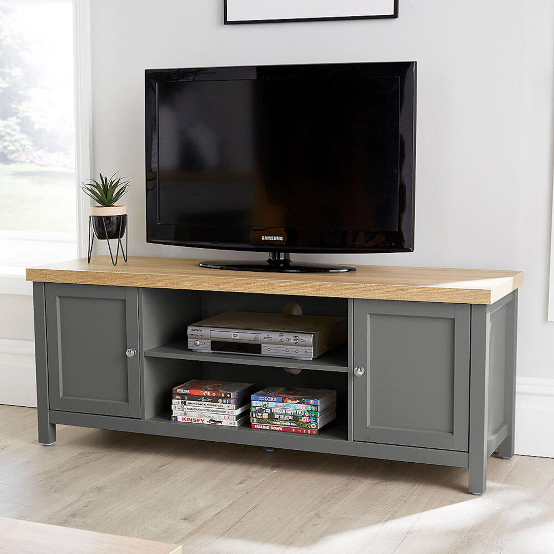 Brambly Cottage Spraggins 2 Door 36mm Thick Top Wide TV Stand Shelf Unit Graphite/Oak 50"