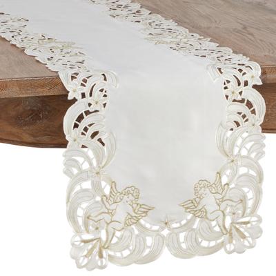 Saro Lifestyle Embroidered Angel Cherub Design Christmas Table Runner