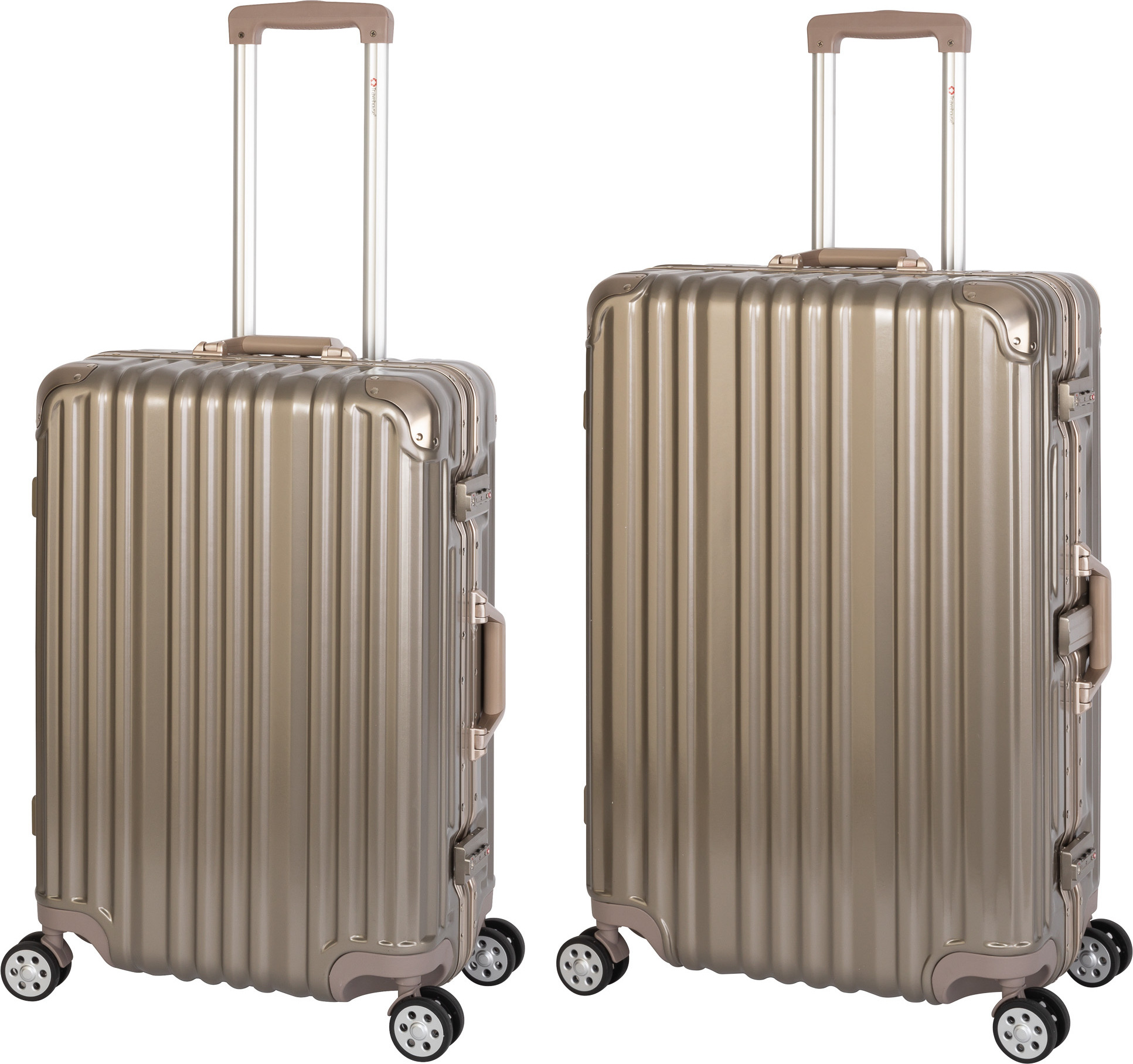Travelhouse London - 2er Reisekoffer Trolley Set M+L - Polycarbonat Hartschale Alu-Rahmen - TSA Schlösser - Zahlenschloss - 4 Rollen - Gold