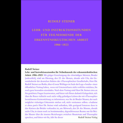 Lehrstunden für Teilnehmende der erkenntniskultischen Arbeit 1906 - 1924, Gebundene Ausgabe von Rudolf Steiner, Rudolf Steiner, 978-3-7274-2655-1