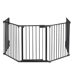 Relaxdays Kaminschutzgitter 5 Elemente, Kamingitter Kinderschutz, Stahl, mit Tür, Kamin Absperrgitter, H: 75 cm, schwarz
