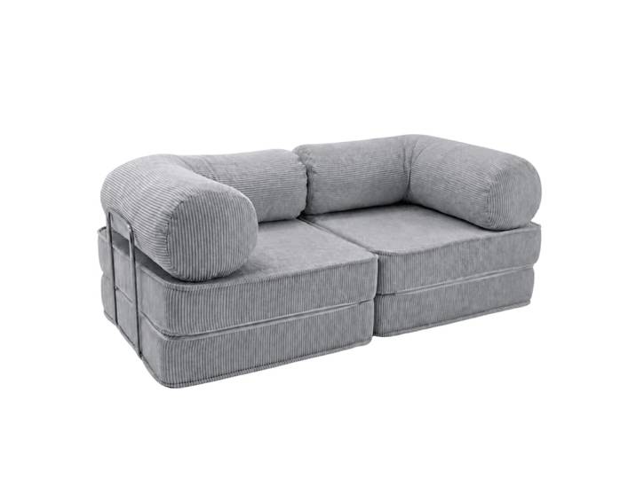 Canapé convertible 2 places modulable en velours côtelé, gris