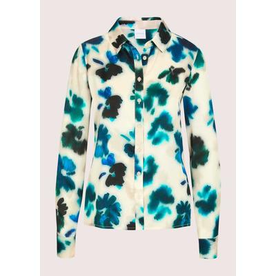 Langarmbluse MADELEINE "Hemdbluse Viskosebluse mit floralem Aquarellmuster", Damen, Gr. 44, blau (aqua, multicolor), Obermaterial: 100% Viskose CV., Modern, gerade, Blusen, Knopfmanschetten
