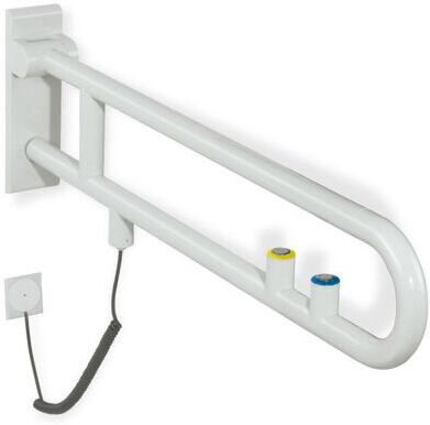Hewi 801 E-Stützklappgriff 801.50.70033 700 mm, rubinrot, Spül-/Funktionstaste, gelber Ring
