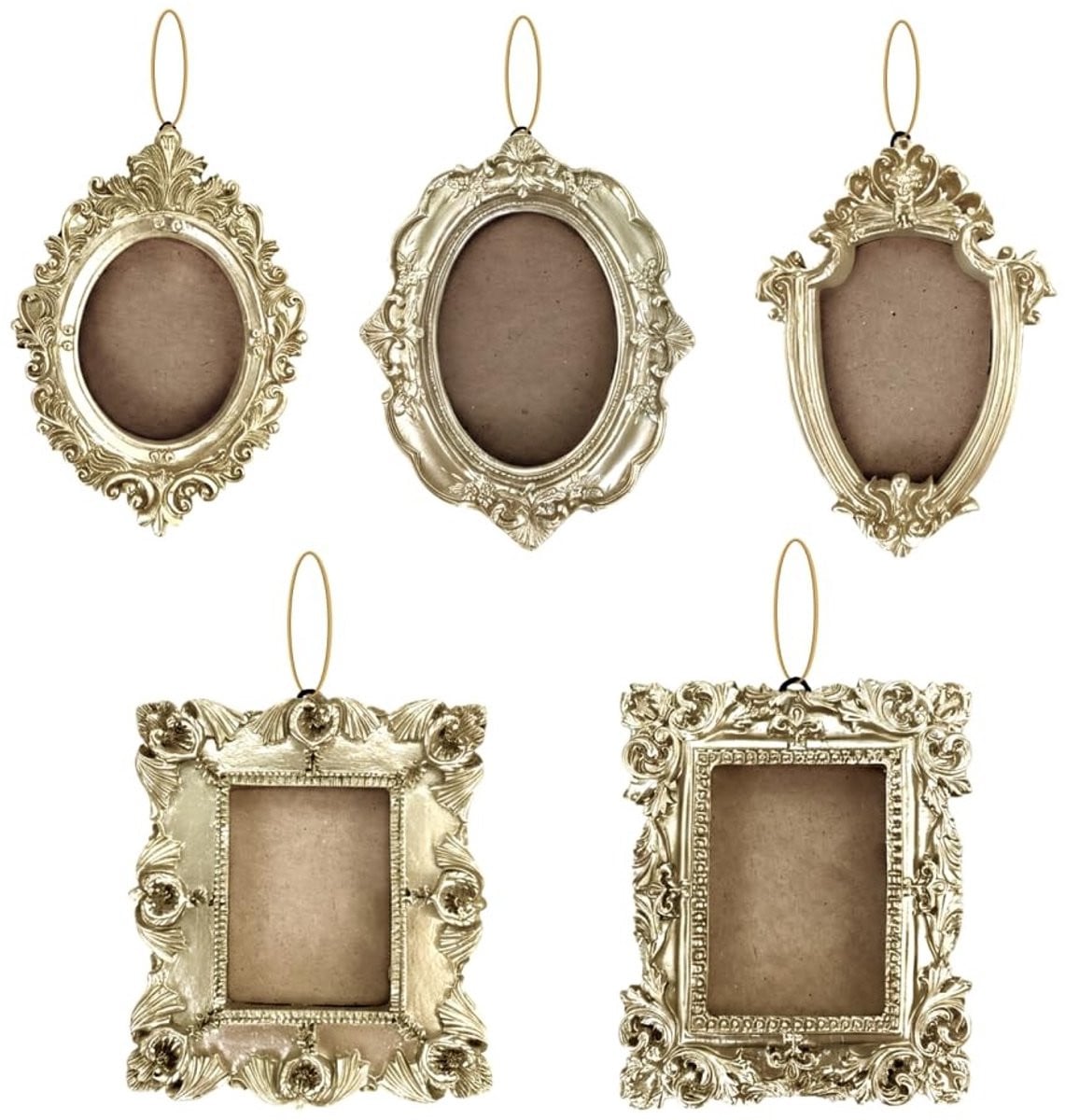 Dailygoods Set van 5 Mini Fotolijsten - Vintage Gouden Barok Wandlijsten van Kunsthars