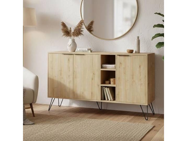 Dmora - Kommode Perseus, Wohnzimmerbuffet, Wohnzimmer-Sideboard, Moderne Küchen-Speisekammer, 142x36h83 cm, Eiche