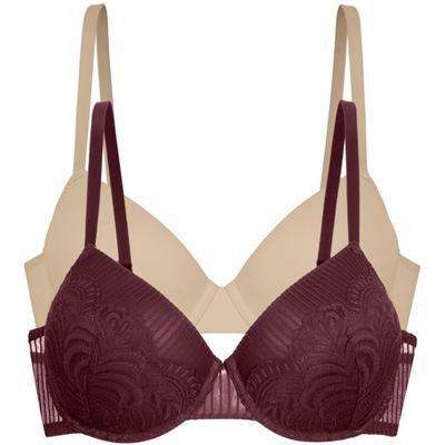 Halbschalen-BH DORINA "Emersyn", Damen, Gr. 70, Cup D, beige (rot, beige), Obermaterial: 64% Polyamid, 27% Polyester, 9% Elasthan, BHs, gepolsterte Cups, stützende Bügel