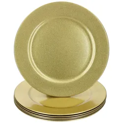 6x Platzteller Gold Glitzer Ø33cm Dekoteller leicht Kunststoff Weihnachten