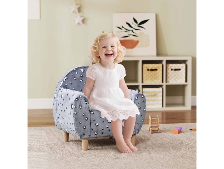 AIYAPLAY Fauteuil Enfants Velours Étoilé Gris