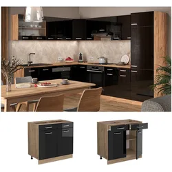 Vicco Schubunterschrank Küchenschrank R-Line Solid Eiche Schwarz 80 cm modern