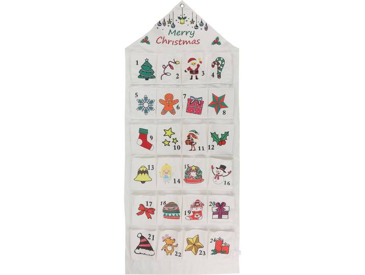 Adventskalender OTTO HOME mit Gratis Säckchen, aus Stoff mit kunterbunten Motiven,zum Befüllen , bunt (weiß, bunt), B:47cm H:117cm T:1,5cm, Polyester, Adventskalender, Adventskalender, ca.47x117cm, ideal für Türen oder als Wandbehang