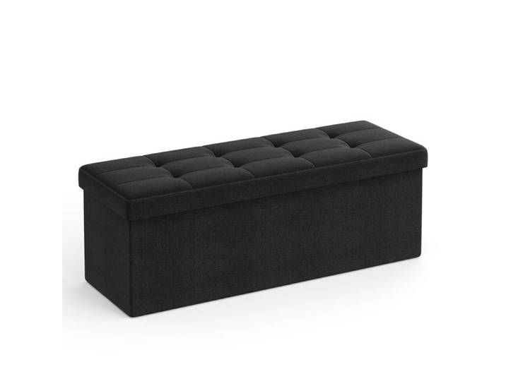 Banc de Rangement Rembourré en Tissu Effet Lin Noir - Réf. VK8681847469810