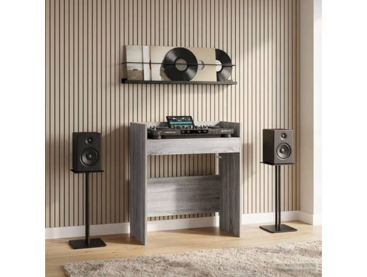 GBCDSWBR DJ Tisch - Holzwerkstoff Arbeitsstation, Sonoma-Grau, 102x45x102 U-Form Design, Vibrationsdämpfende Konstruktion, Stabil & Ergonomisch