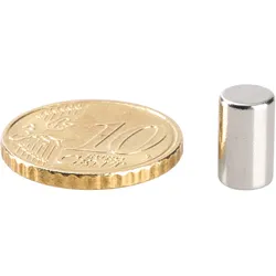 10 Stabmagnete, Neodym, 6 mm x 10 mm, N40, vernickelt, Haftkraft 1,4 kg, silber