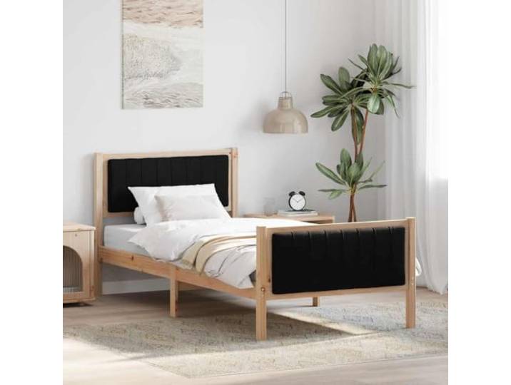RJPLMFV Bettgestell, 90 x 200 cm, massives Kiefernholz, Braun Mit gepolstertem Kopfteil, Fußteil inklusive, Plattform-Design, ohne Lattenrost