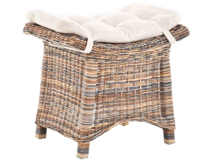 Krines Home Sitzhocker Fußhocker Stabiler Sitz-Hocker/Schemel aus echtem Rattan mit Kissen