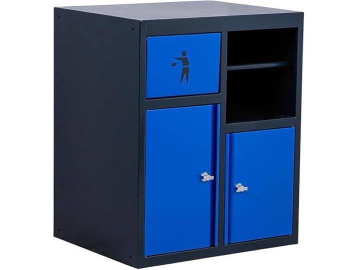 D-Work Niedriger Schrank mit Rollenhalter und Abfallmodul – 58,4 x 84,3 x 69,1 cm – Stahl, funktional und praktisch