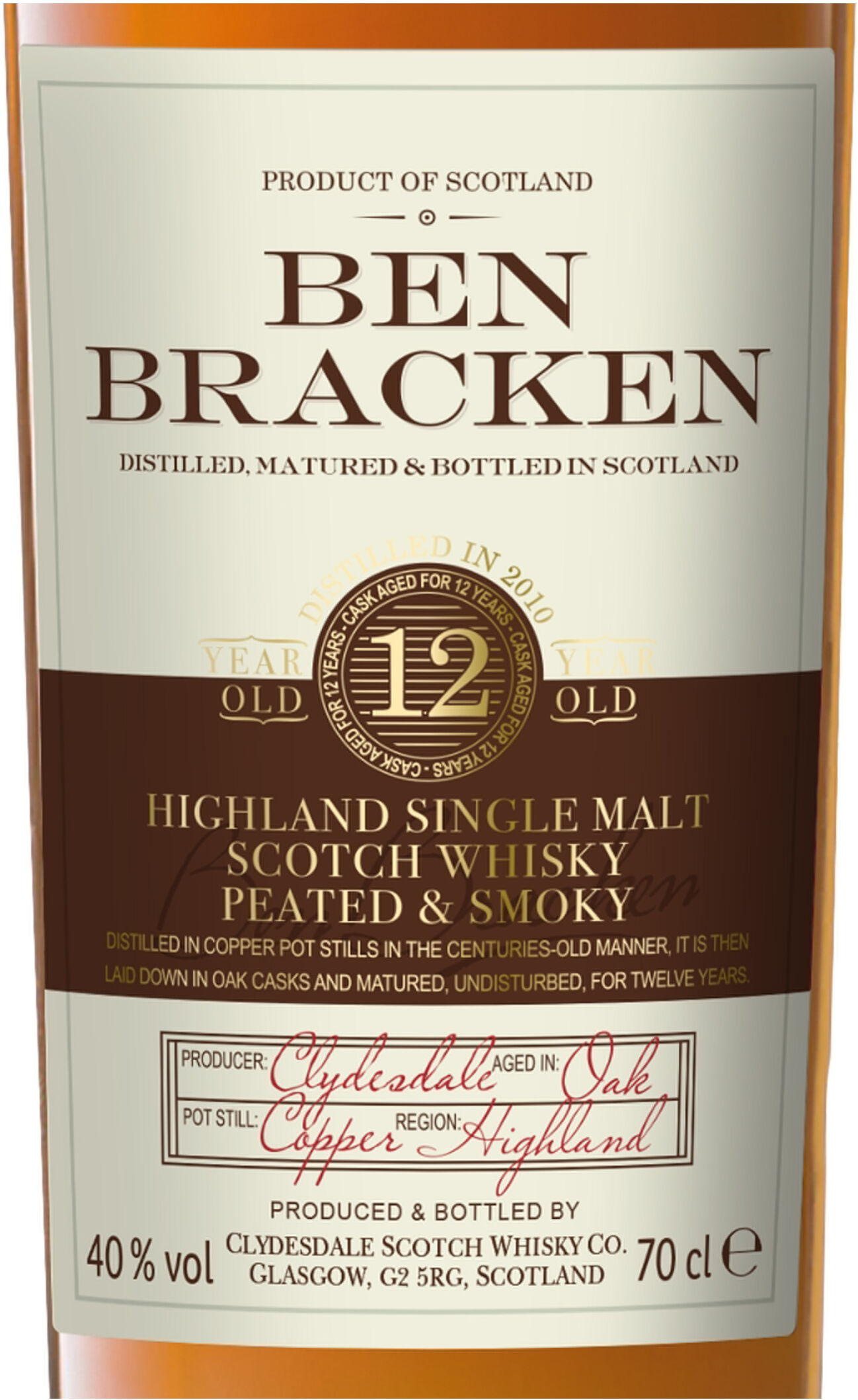 BEN BRACKEN Highland Single Malt Scotch Whisky Peated & Smokey 12 Jahre 40% Vol